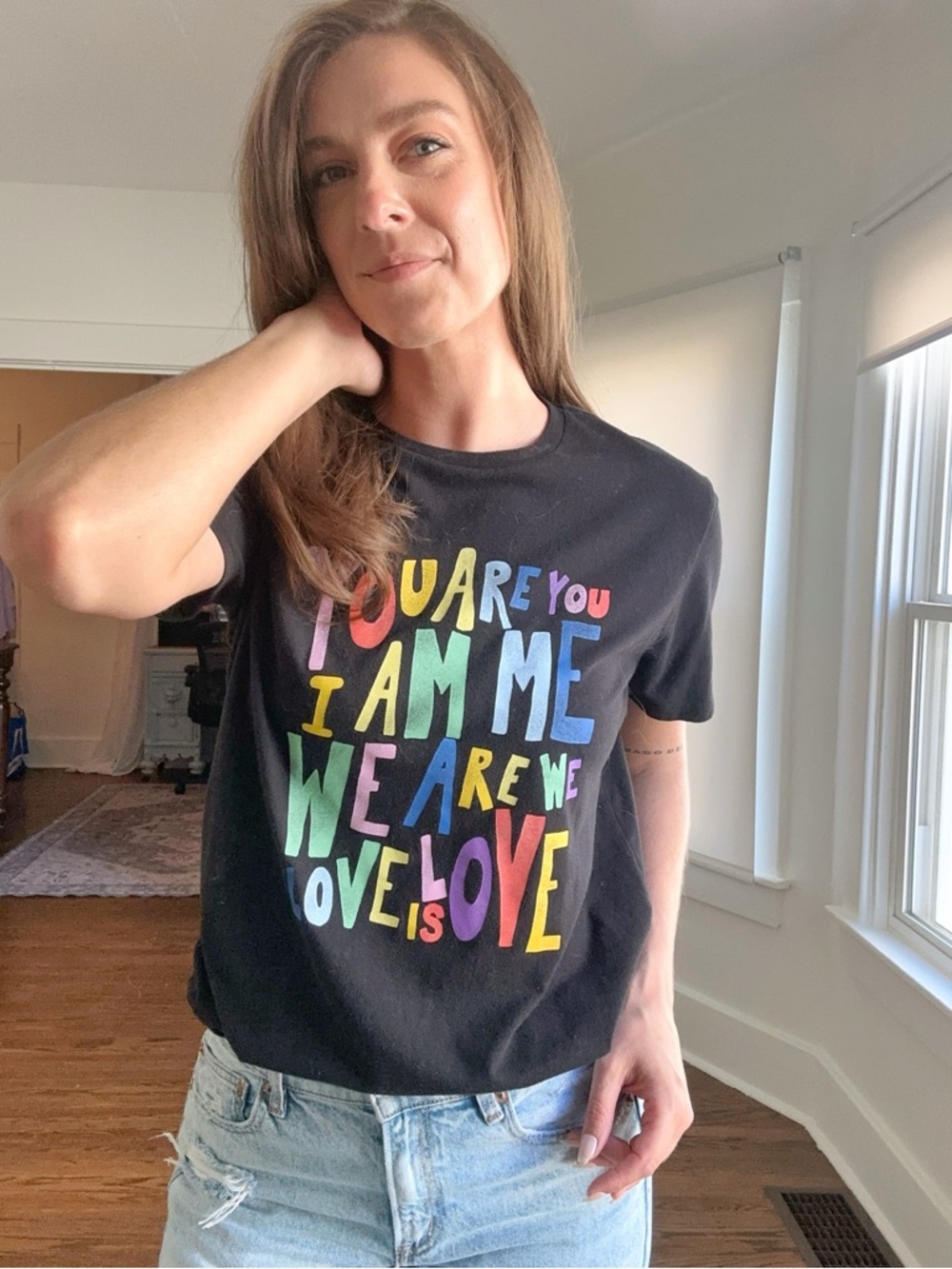 Old Navy Soft Washed Graphic Tee Medium Black Rainbow Pride